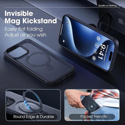 Matte Magnetic Mobile Phone Case with Ring Stand for iPhone 16 15 14 Pro Max Case Plus 13 11 12 Mobile Cases Translucent Cover