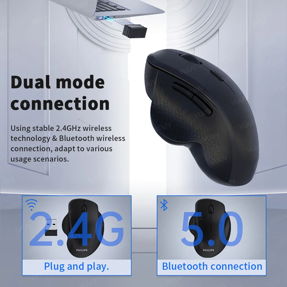 Ratón inalámbrico ergonómico Bluetooth VUUV para computadora portátil Macbook 1600DPI modo dual recargable para iOS Android tableta