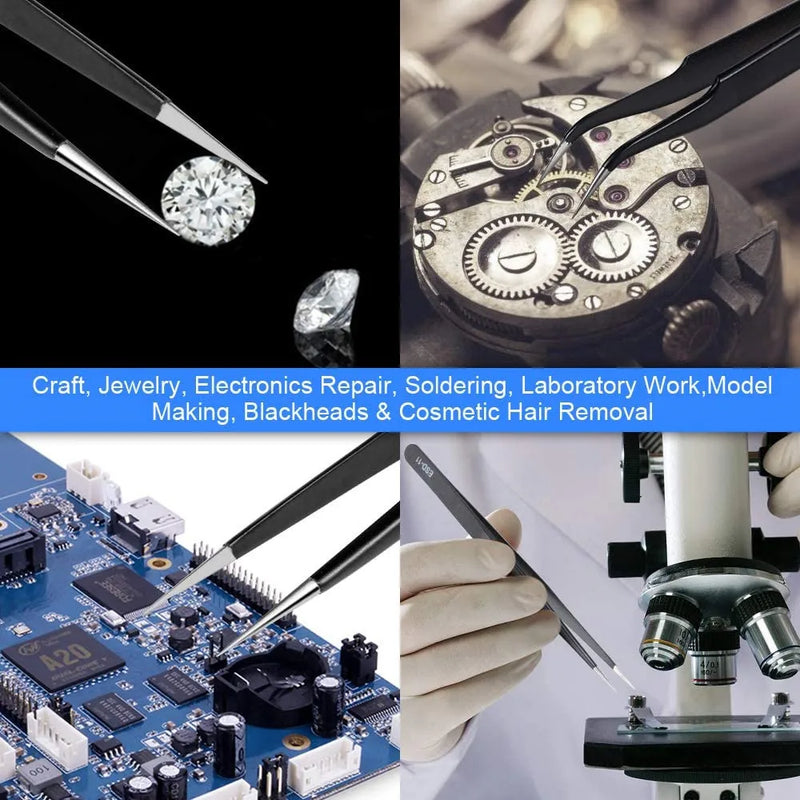 2/6pcs Precision Tweezers Set ESD Anti-Static Stainless Steel Tweezers Repair Tools for Electronics Repair Soldering Craft Tools