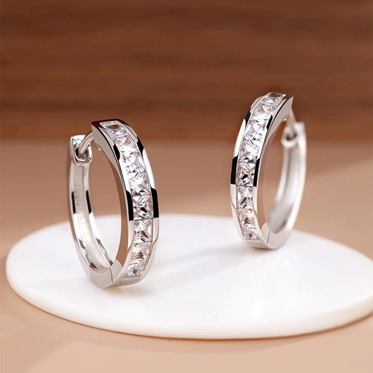 Pendientes de plata de ley 925 con circonitas brillantes para mujer, pendientes circulares, joyas elegantes y de moda, regalo de cumpleaños, ¡nuevos! 