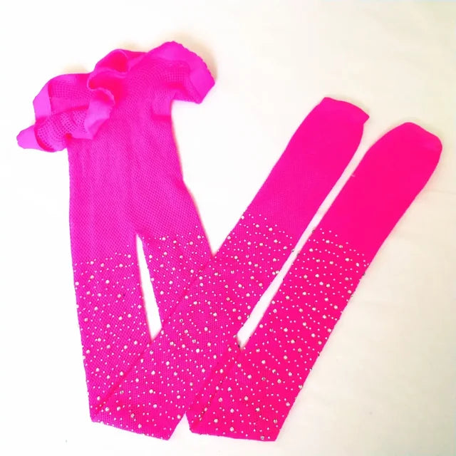 Medias de rejilla de moda para niñas, con encaje hueco y purpurina de diamantes de imitación, de verano 