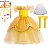 2025 Cosplay Belle Princess Dress Girls Dresses For Beauty and beast Party Clothing Magic stick crown Costume 3-12Y