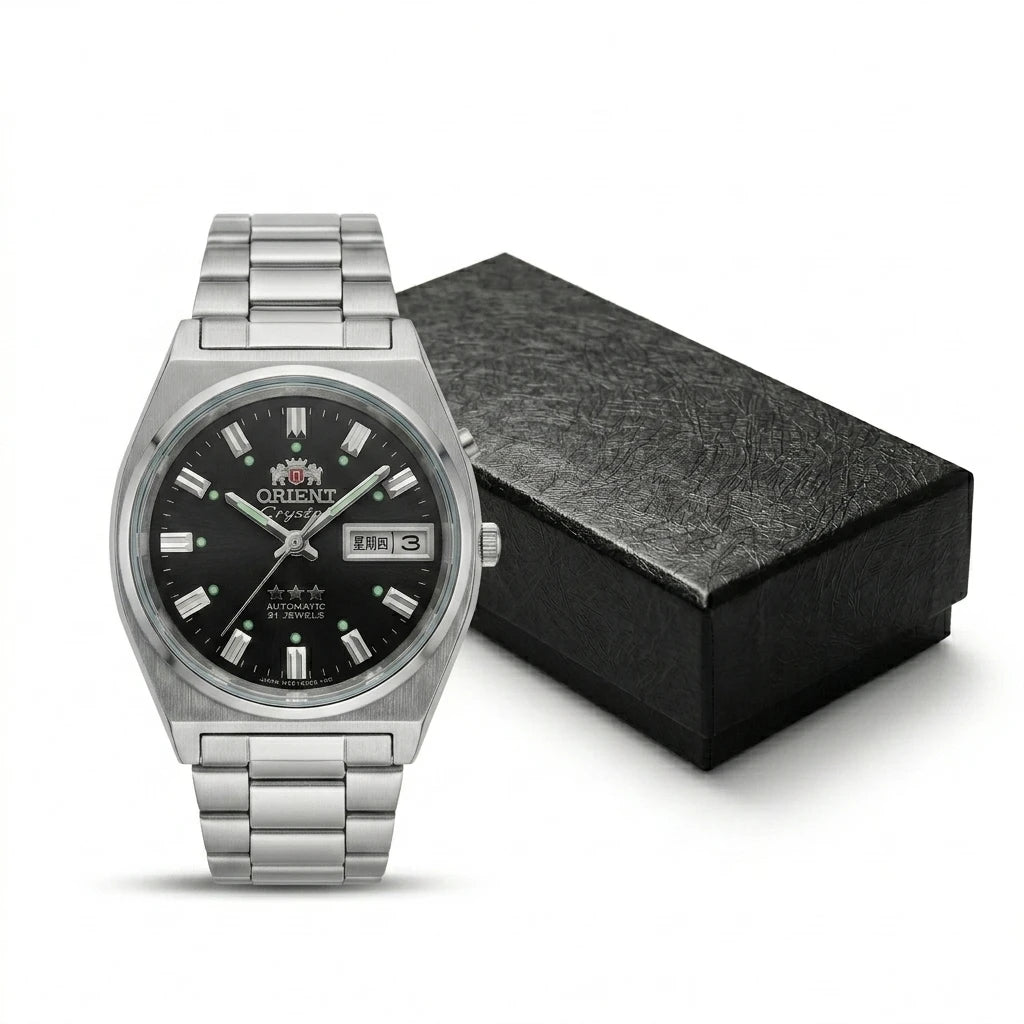 Relógio masculino automático vintage 36mm mostrador champagne em aço inox