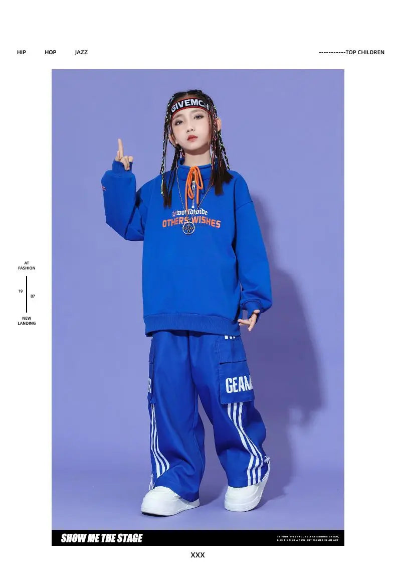 Boys Hip Hop Pullover Street Dance Cargo Pants Girls High Collar Sweatshirt Outfits Kids Jazz Sport Clothes Set Child Streetwear