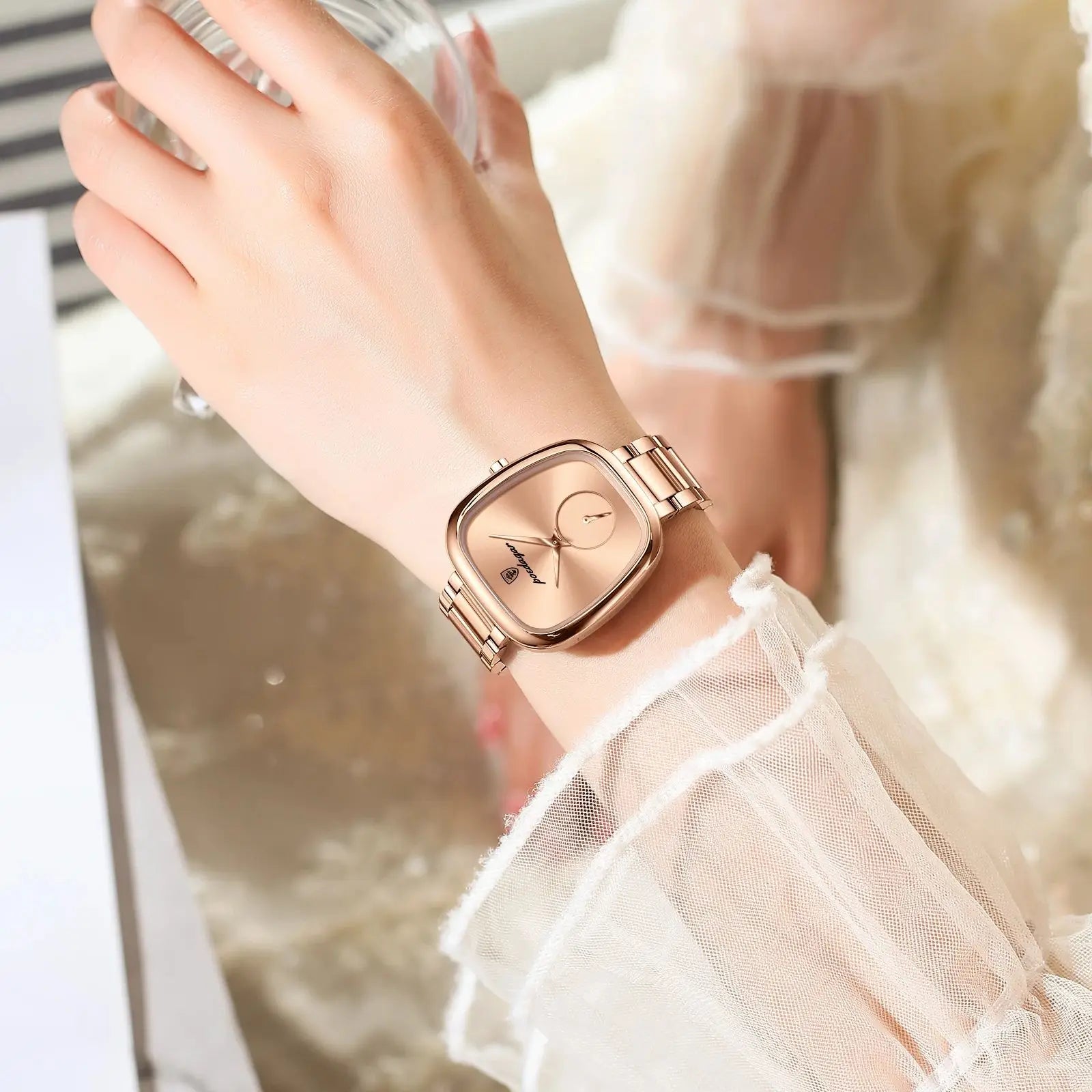 POEDAGAR Reloj de lujo para mujer, resistente al agua, de acero inoxidable, de cuarzo, de alta calidad, elegante