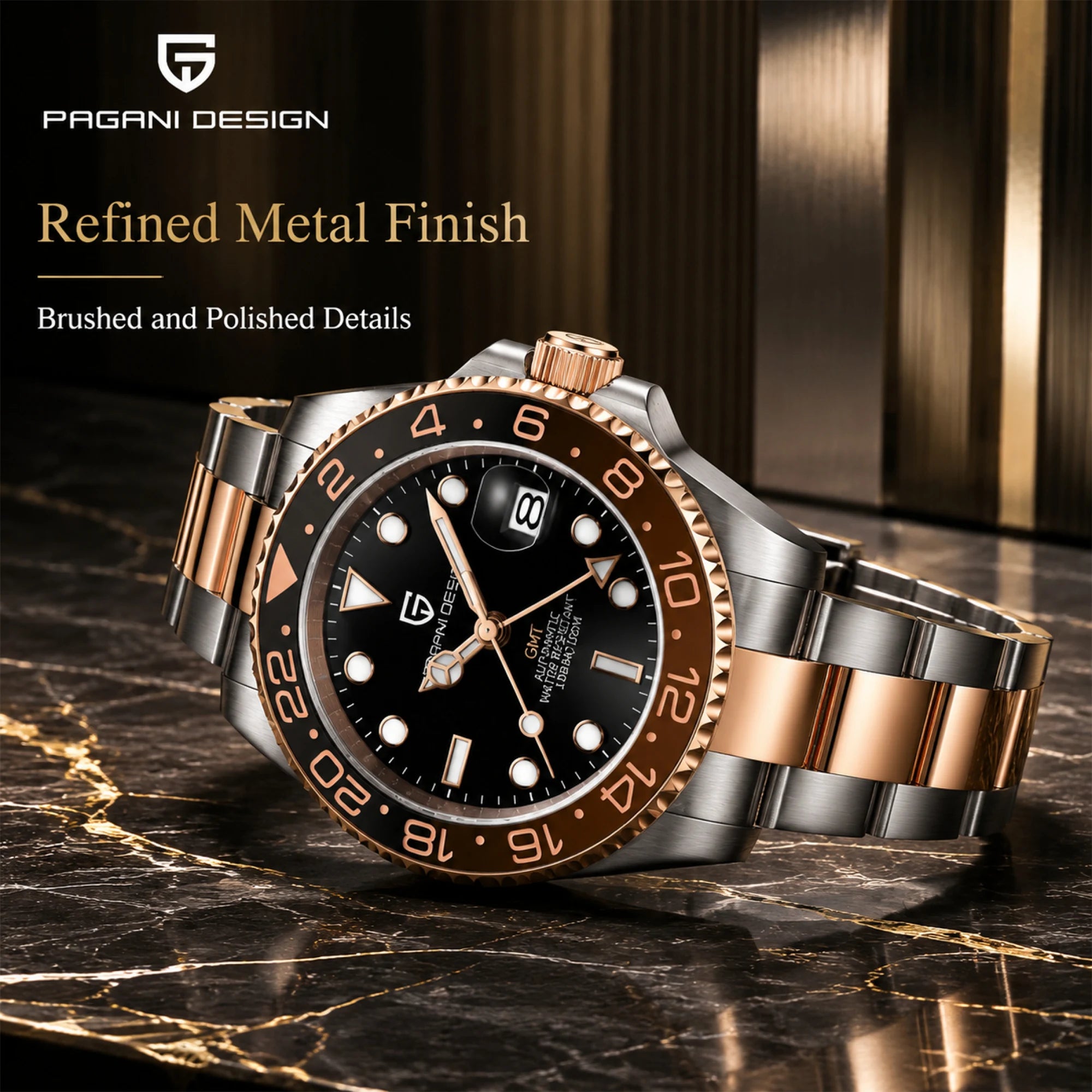 Relógio Masculino Mecânico de Luxo PAGANI DESIGN 2026 – Aço Inoxidável, Função GMT, Vidro de Safira – Marca de Alto Padrão