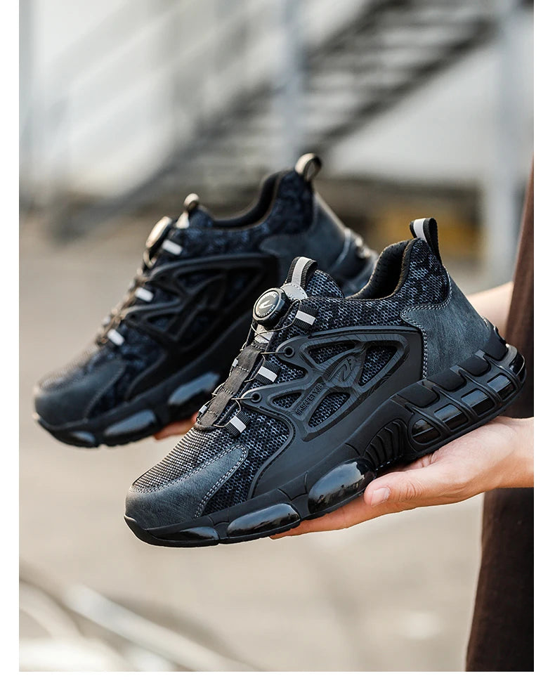 Rotating Button Safety Shoes Men Steel Toe Sneaker Air Cushion Work Shoes Man Puncture Proof Work Safety Boots Protective Shoes