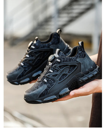 Rotating Button Safety Shoes Men Steel Toe Sneaker Air Cushion Work Shoes Man Puncture Proof Work Safety Boots Protective Shoes