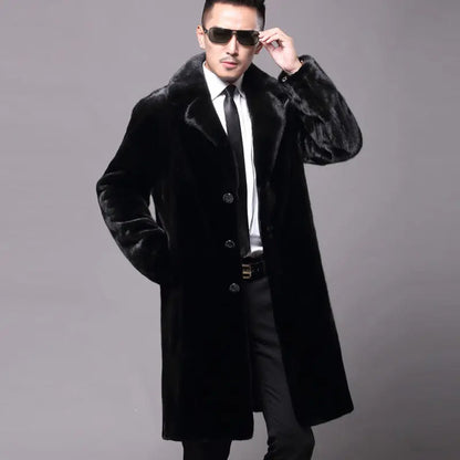 Abrigo largo de piel de visón cálido de invierno para hombre, chaqueta gruesa, cortavientos informal holgado