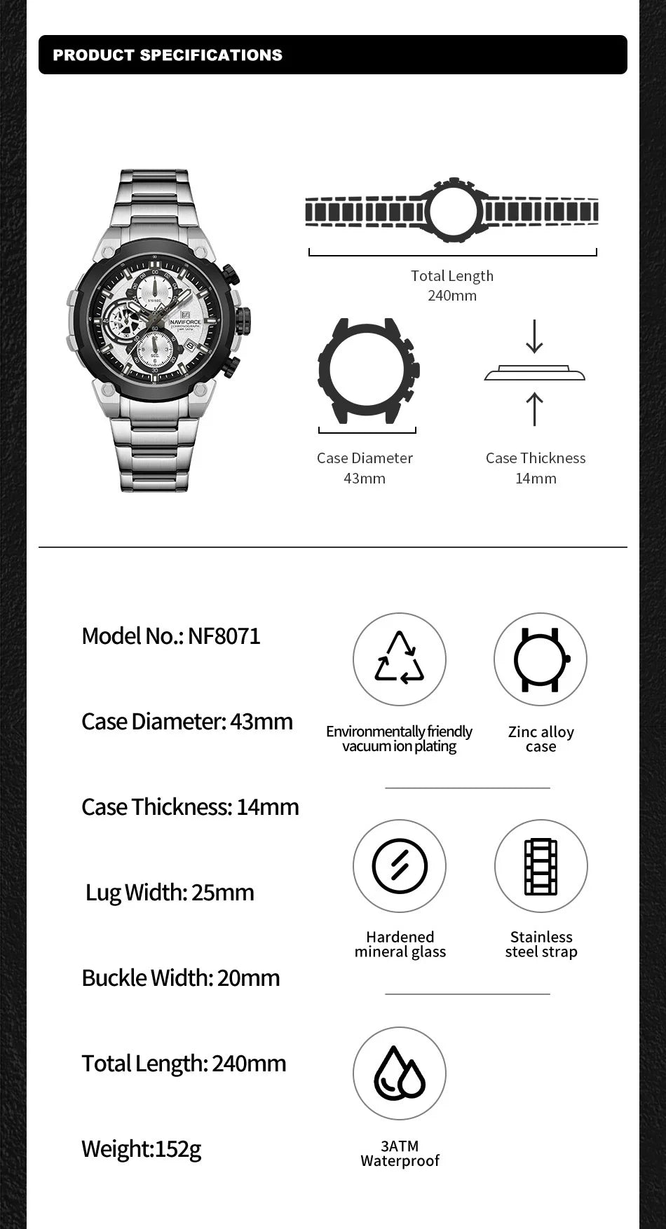 NAVIFORCE Original Watch for Men 2025 New Stainless Steel Waterproof Chronograph Classic Quartz Wristwatch Brand Men Watch Gifts