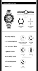 NAVIFORCE Original Watch for man 2025 New Stainless Steel Waterproof Chronograph Classic Quartz Wristwatch Brand Men Watch Gifts