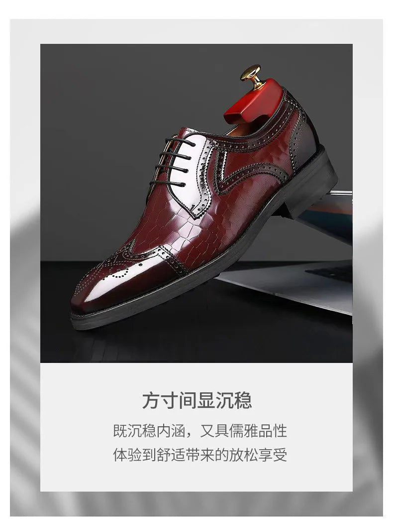 Crocodile Pattern Leather Shoes Business Oxford Footwear Men's Brogue Dress Shoes Leather Formal Shoes for Men Bullock Shoe 2024