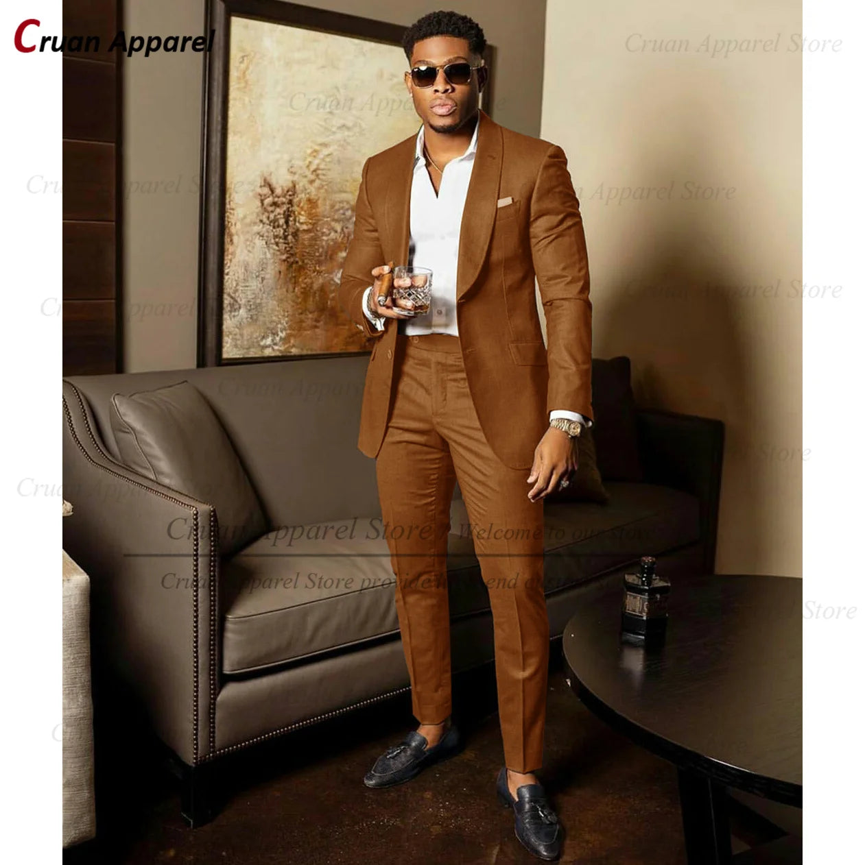 Blue Shawl Lapel Suit Male 2 Pieces Tailored Groom Wedding Suits Tuxedo Best Man Blazer Pants Trendy Fashion Marriage Costume