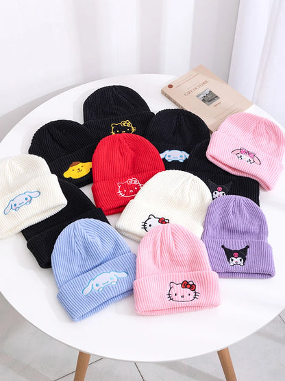 Hot Sale Saniro Hello Kitty Beanie Hat Women Cute Cartoon Cinnamoroll Melody Kuromi Winter Knitted Cap