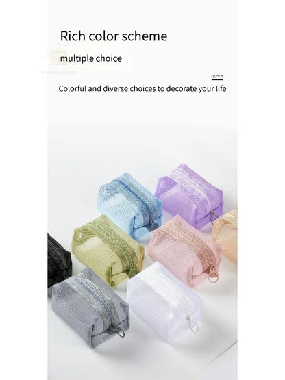 1pc Multifunctional Square Nylon Mesh Storage Bags Travel Portable Urltra-Light Mini Wash Bags Mini Zipper Coin Purse