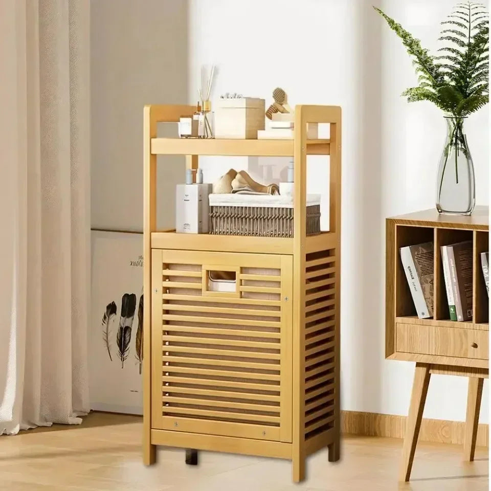 Laundry Hamper Bathroom Rack High-capacity Bamboo Laundry Baskets With Shelf With Tilt Out Basket Wooden Storage Hamper Racks