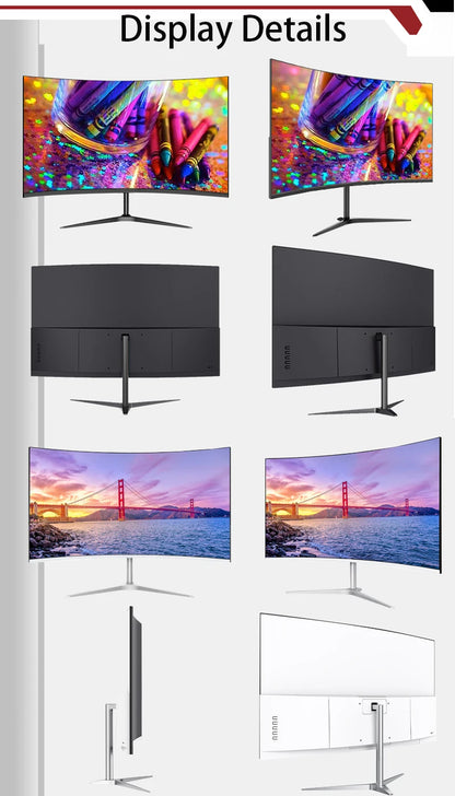 27 Inch Curved Monitor 75Hz 2ms Desktop PC Lcd FHD Computer Display Gaming IPS Panel Screen LED 1080P Desktop Display