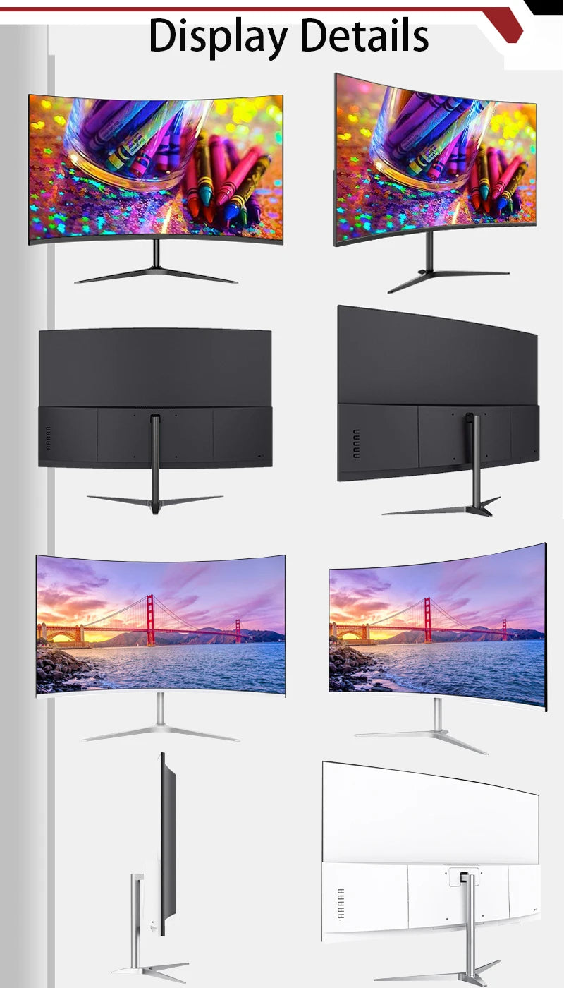 27 Inch Curved Monitor 75Hz 2ms Desktop PC Lcd FHD Computer Display Gaming IPS Panel Screen LED 1080P Desktop Display