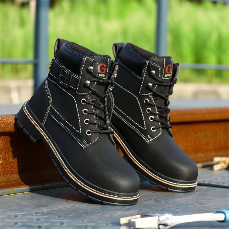 Latest 2023 Waterproof Men Leather Boots Steel Toe Cap Safety Work Shoes Anti Smashing Indestructible Construction Welding Boots