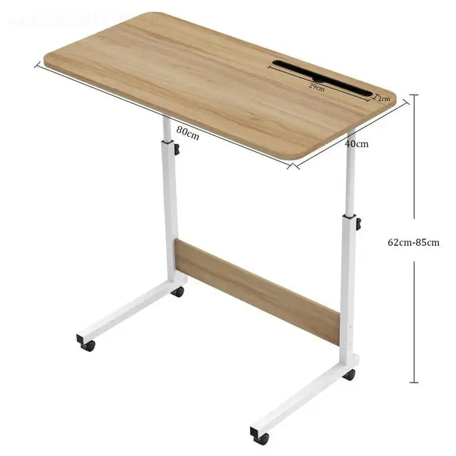 Height-Adjustable Laptop Desk, White Side Table with Wheels, Notebook Sofa Table, Computer Desk, Office and Bedroom, HWC, 60x40x90cm 