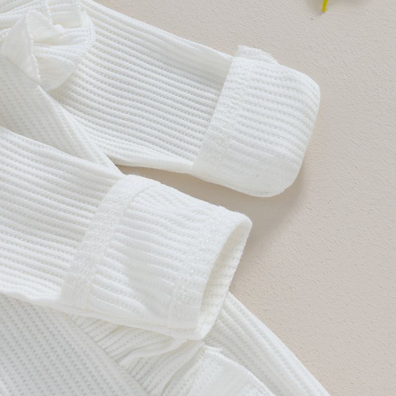 Pudcoco - Mono de otoño para bebé niña, color liso, cuello redondo, mangas voladoras, volantes, cremallera y diadema con lazo, 0-12 meses