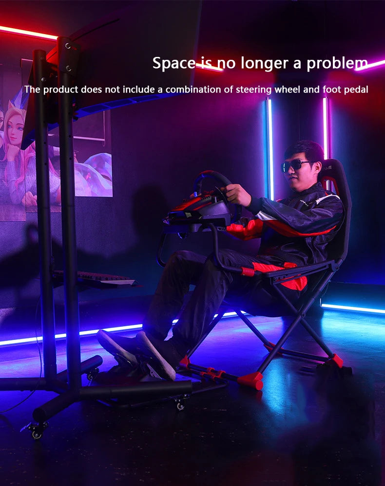 Inicio Simulador de juegos Simulador de carreras plegable Soporte de asiento Soporte de volante Experimentador de juegos de carreras