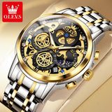OLEVS Men's Watches Top Brand Luxury Original Waterproof Quartz Watch for Man Gold Skeleton Style 24 Hour Day Night New