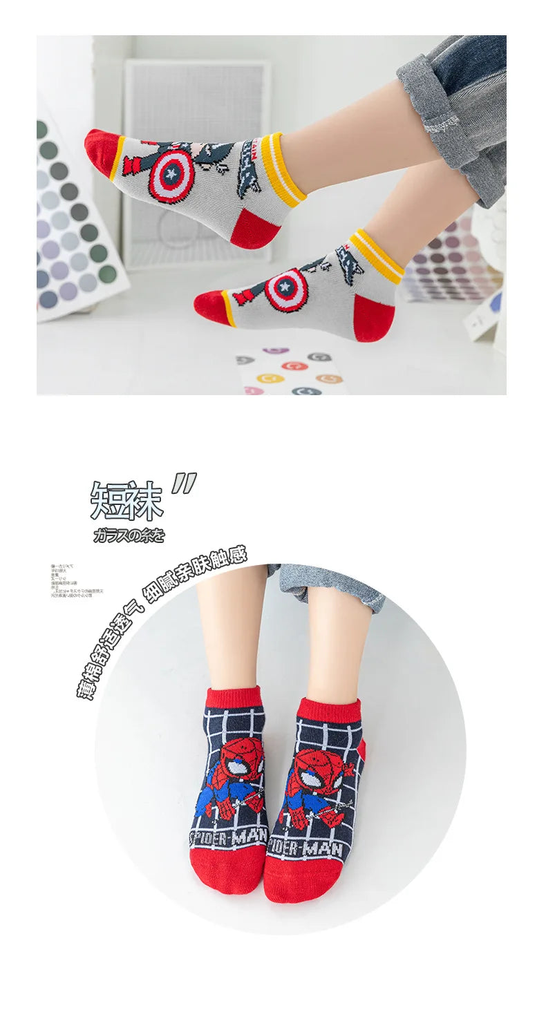 5 Pairs Marvel Kids Socks Kawaii 2024 New Fall Winter Cartoon Boy Children Short Socks Cotton Sock for Boys Gifts