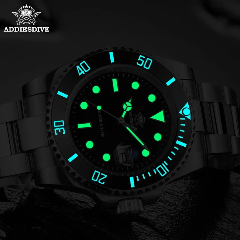 ADDIESDIVE Quartz Watch for Men 316L Stainless Steel Super Luminous Ceramic Bezel 200m Waterproof Classic Diving Men's Watch
