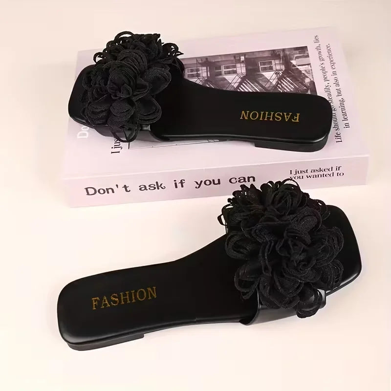 Women Flat Slippers Casual Walking Flower Shoes Female Summer Fashion Dress Sandals Outdoor Shallow Slippers Home Slides Women