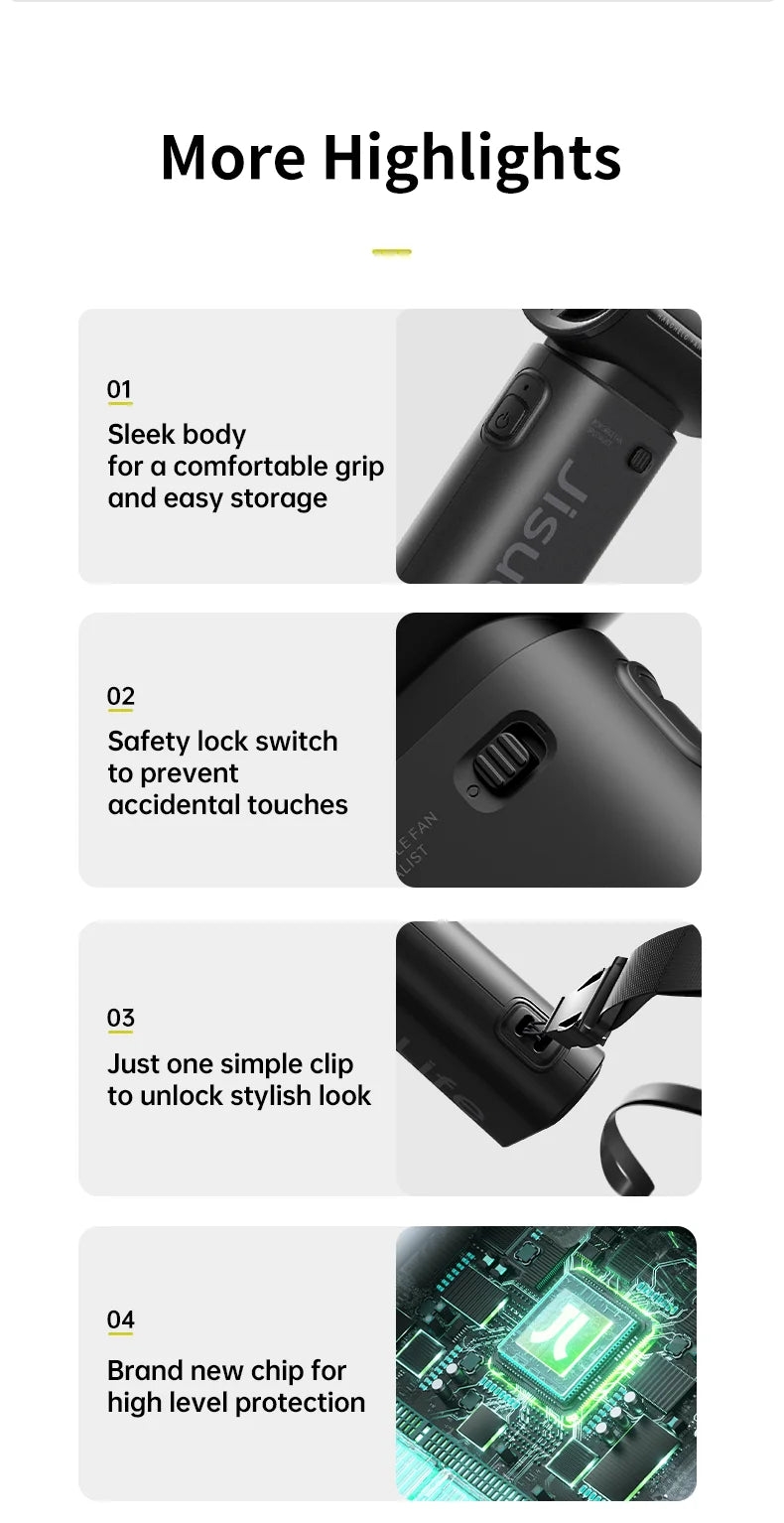 JISULIFE Handheld Turbo Fan,Super Strong Wind,5 Speeds,Long Battery Life,5000mAh,USB Rechargeable,Multipurpose Pocket fan