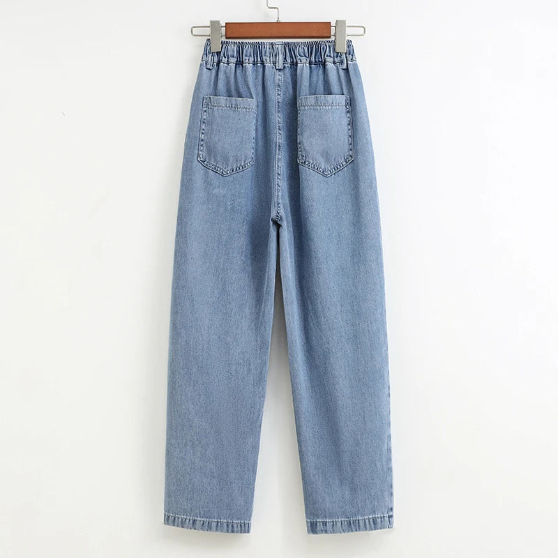 Casual High Waist Chic Slim Straight Tube Full Length Pants Korean Fashion Office Lady Summer Plus Size Clothing