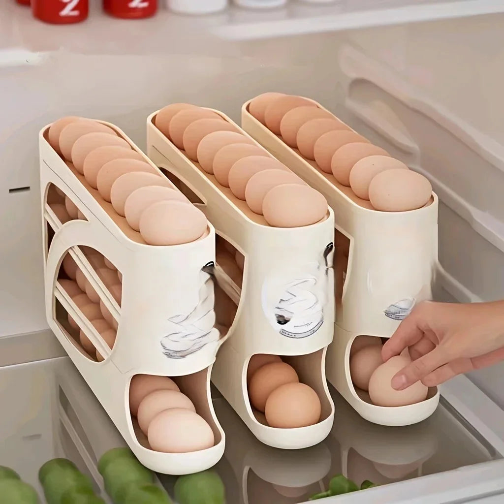 Automatic Scrolling Egg Rack Kitchen Egg Holder Storage Box Egg Basket Container Organizer Rolldown Refrigerator Egg Dispenser
