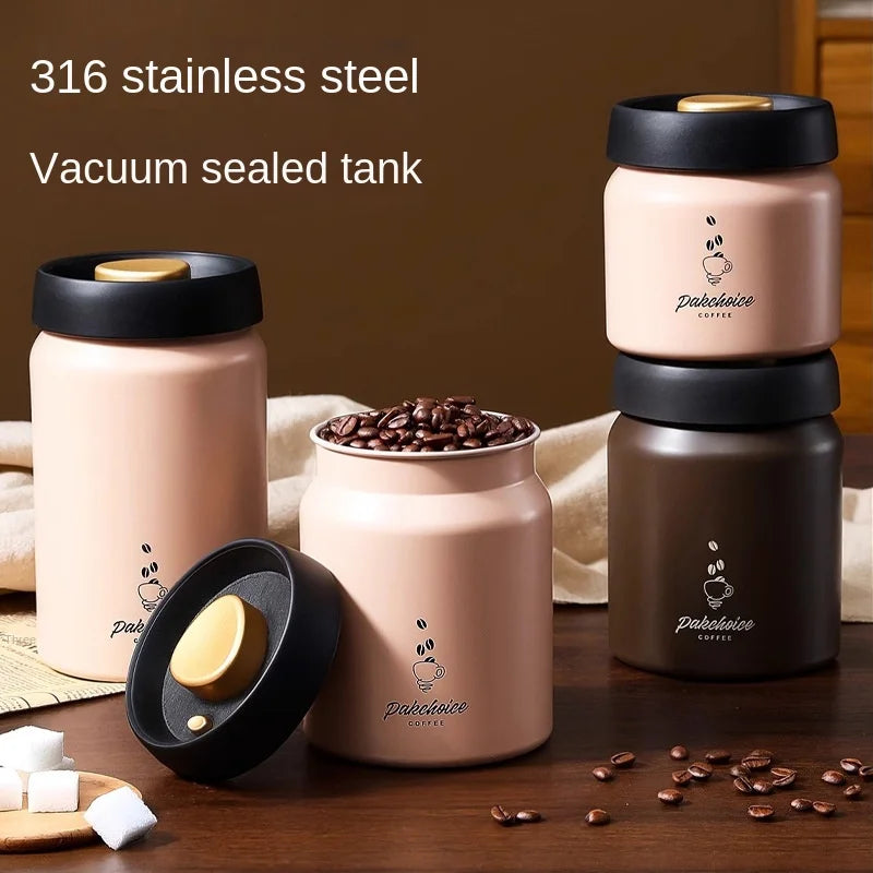 316 Stainless Steel Vacuum Coffee Storage Container Airtight Light-proof Tea Spice Food Storage Jar Kitchen Tool