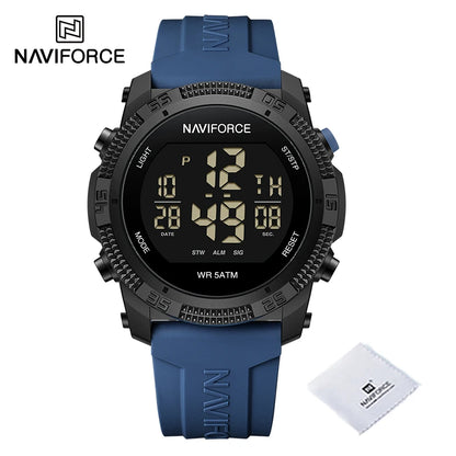 NAVIFORCE - Reloj de pulsera digital LCD para hombre, deportivo, resistente al agua hasta 50 m, con correa de silicona, informal, electrónico