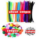 1000pcs Kids Crafts Art Supplies Kit Pipe Cleaners Pompoms Foam Stickers Feather Felt Cloth Button DIY Creative Craft Toy Gifts