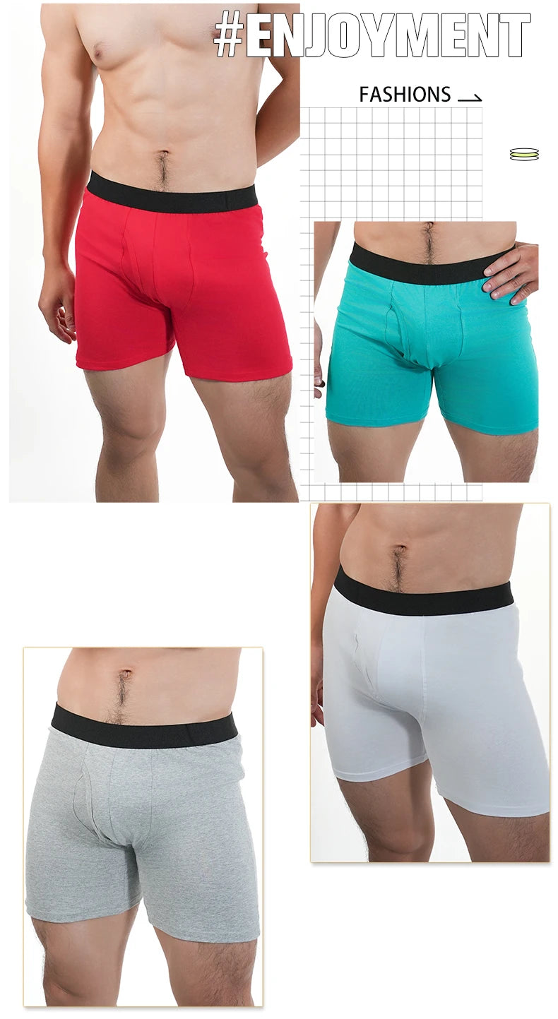 Men Mid-Long Boxer Shorts Sport Underwear Cotton Underpants Sexy Breathable Large Boxershorts Men's Gifts