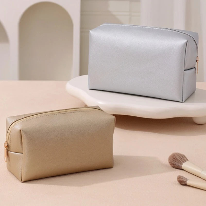 Solid Color Cosmetic Bags for Women Travel Portable Makeup Storage Bag Zipper Toiletry Pouch