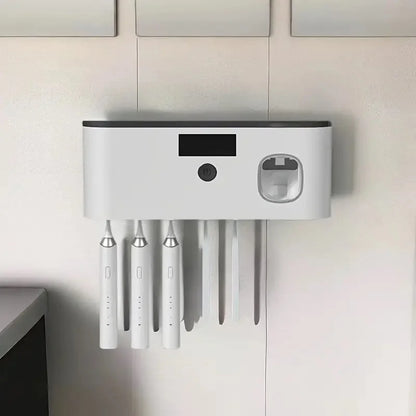 1 Intelligent Toothbrush Sterilizer, Wall Mounted Toothbrush Holder with Toothpaste Dispenser, Toothbrush Disinfection Device