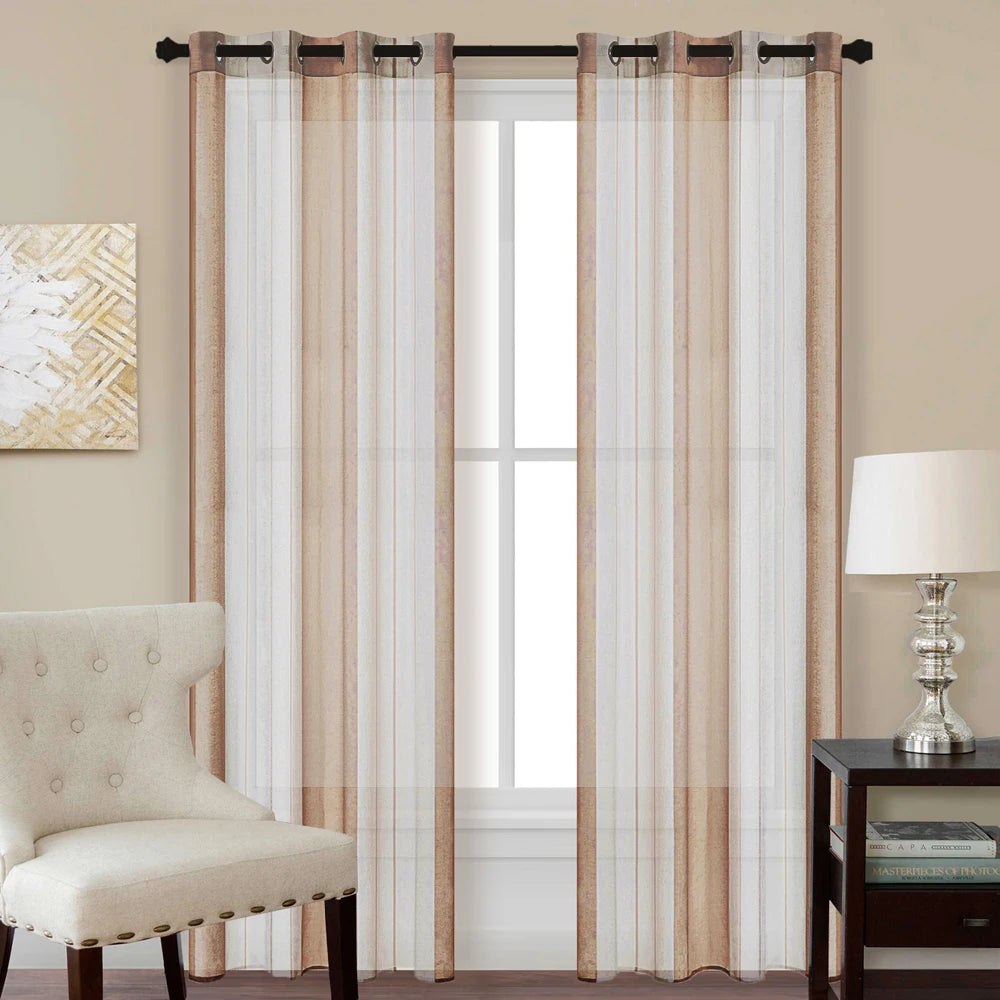 Broad Striped Sheer Curtains for Bedroom Living Room Beige Tulle Curtains for the Room Kitchen Window Treatments Drapes