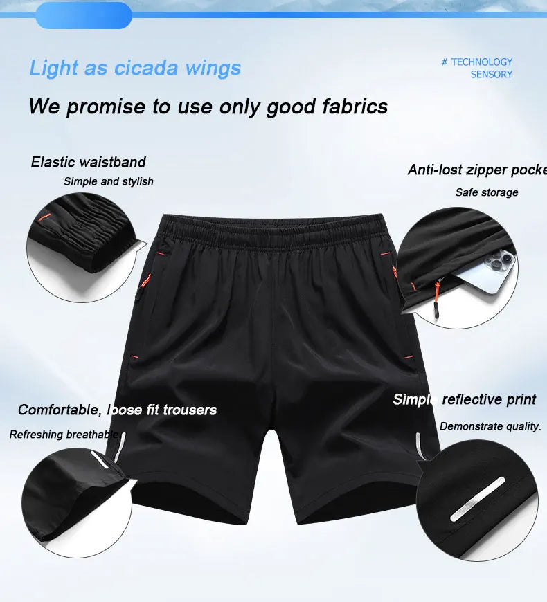 Summer Running Sports Shorts Men Breathable Beach Shorts Ice Silk Comfortable Elastic Waist Fitness Basketball Short Sportswear