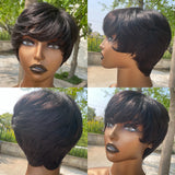 Short Pixie Cut Human Hair Wig for Black Women, Machine-Made Wigs with Bangs, Short Human Hair Wigs