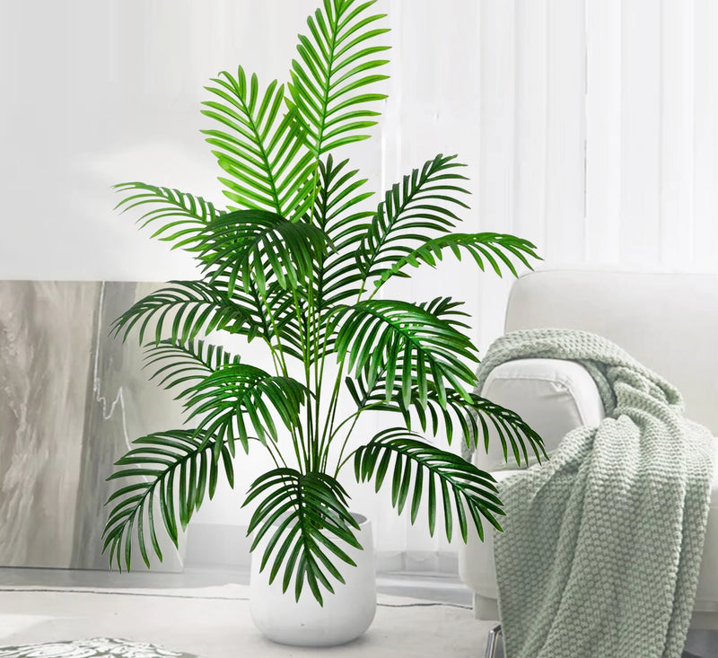 52-125cm/49.2in  Artificial Palm Tree Tropical Fake Plant Green Plastic Palm Leaf Branches Suitable for Home Garden Decoration