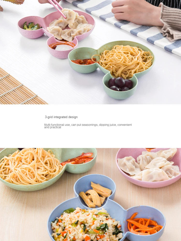Kid Cartoon Mouse Mickey Bowl Plates Lunch Box Kid Baby Kids Infant Rice Food Bowl Plastic Dinnerware