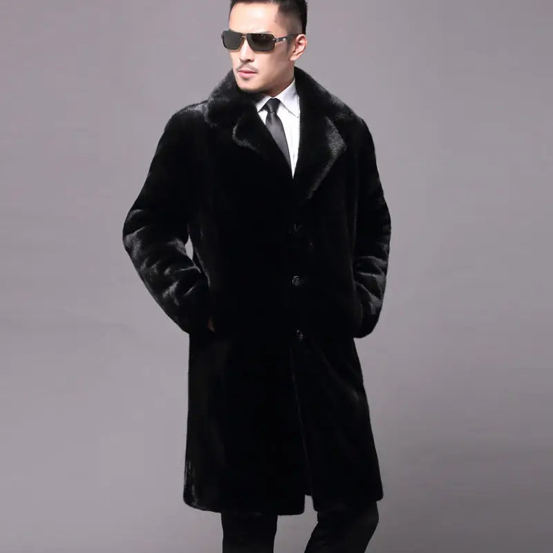 Abrigo largo de piel de visón cálido de invierno para hombre, chaqueta gruesa, cortavientos informal holgado