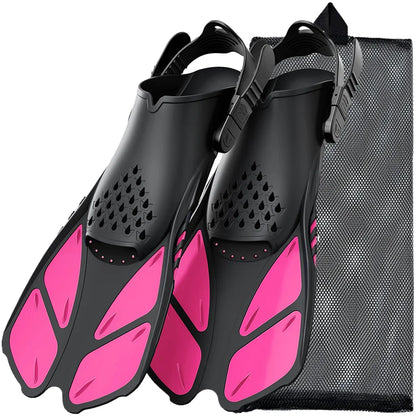 Aletas de snorkel con hebillas ajustables, aletas de natación cortas de silicona, zapatos de buceo con tacón abierto, talla de viaje, para adultos, hombres y mujeres