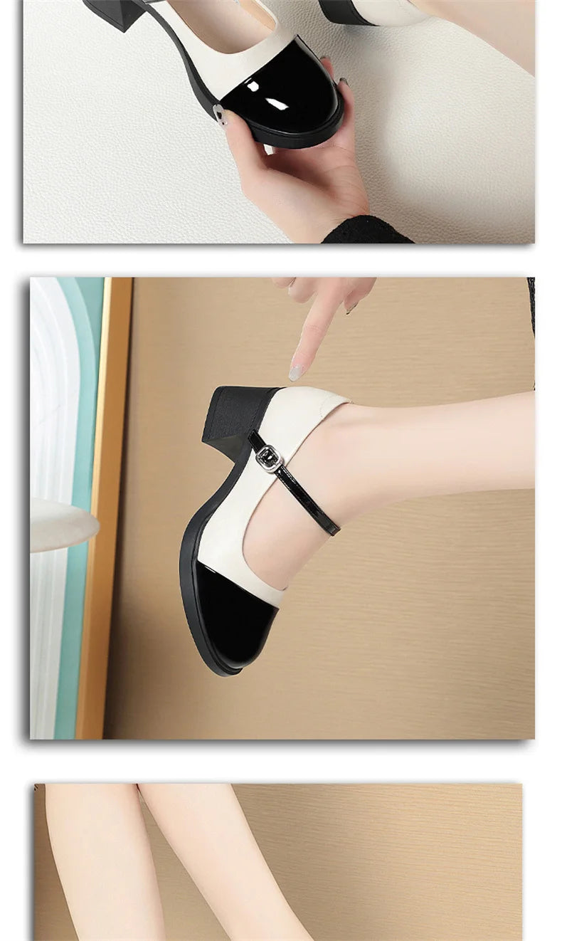 Women Shoes 2024 New Fashion Retro Round Toe Soft Leather Casual Mary Jane Shoes Shallow Mouth Waterproof Platform Shoes