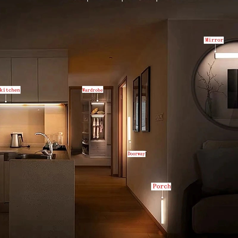 Luz LED Noturna Sem Fio com Sensor de Movimento e Recarregamento Tipo C – Iluminação para Armários, Guarda-roupas, Escadas e Cozinha