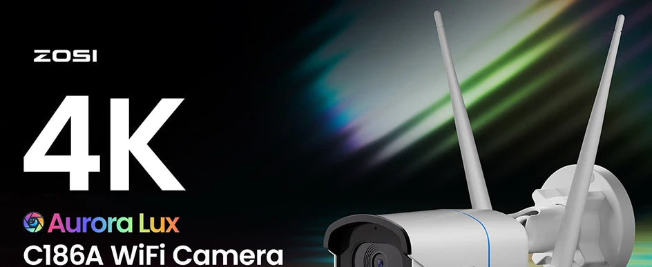 ZOSI C186A 4K 8MP/5MP Aurora Lux WiFi Camera True Full Color Night 2.4/5GHz WiFi AI Detection Outdoor HD CCTV Video Surveillance