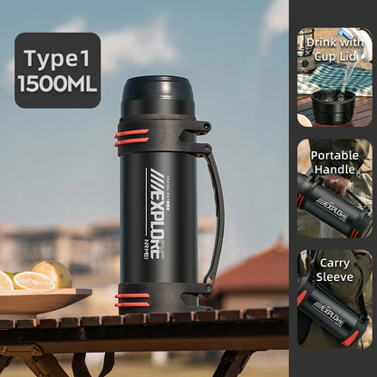 Large Capacity Thermos Bottle with handle Double-wall vacuum Insulated Bottles Leakproof Water Jug for Travel Hiking Camping